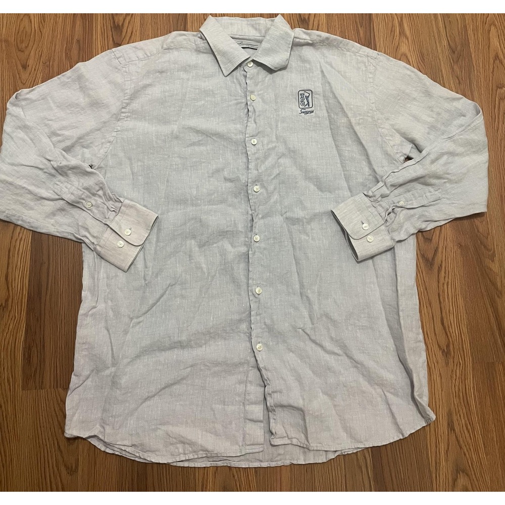 Greg Norman Shirt Mens XL Linen Long Sleeve TPC Sawgrass Golf Logo